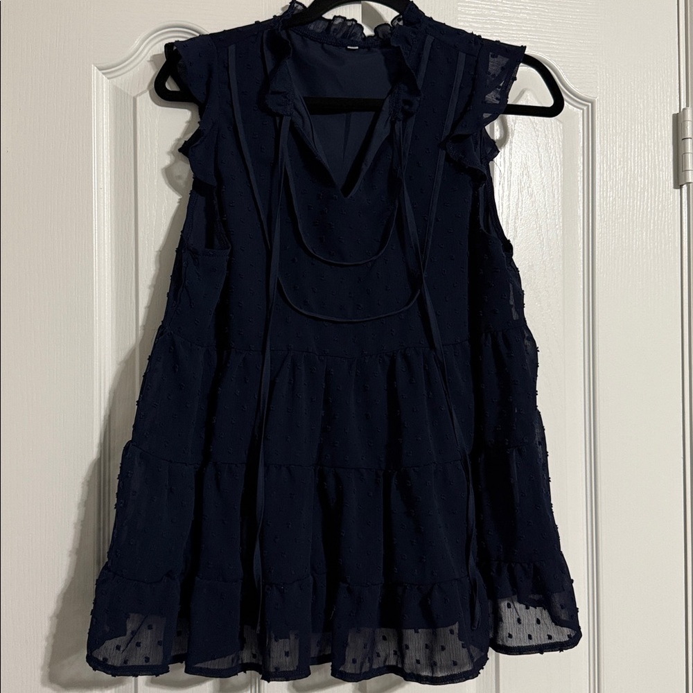 Navy Ruffle Blouse - Picture 2 of 8